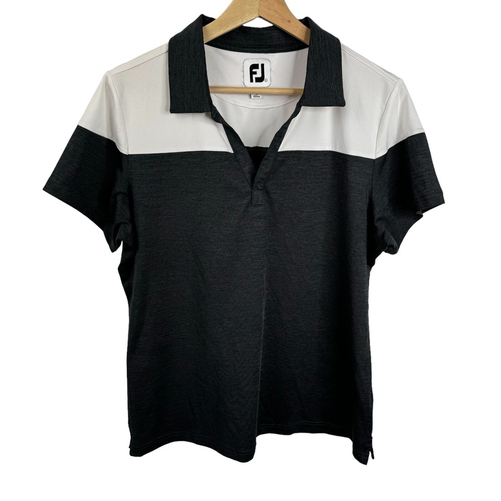 FootJoy Golf Women's‎ Baju Golf Wanita Short sleeve V Neck Gray T Polo Size L